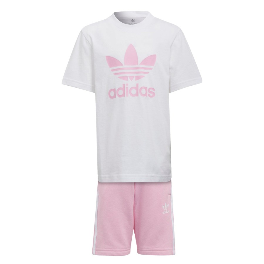 Barneklaer Adidas Adidas Shorts/Tee Sett - Hvitt/Rosa